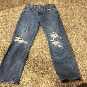 High Rise Straight Leg Ripped Jeans